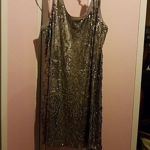 Silver sequin tank style body con shift dress